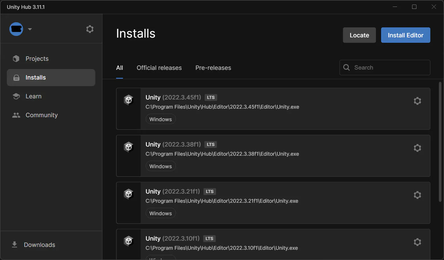 Installsを開く